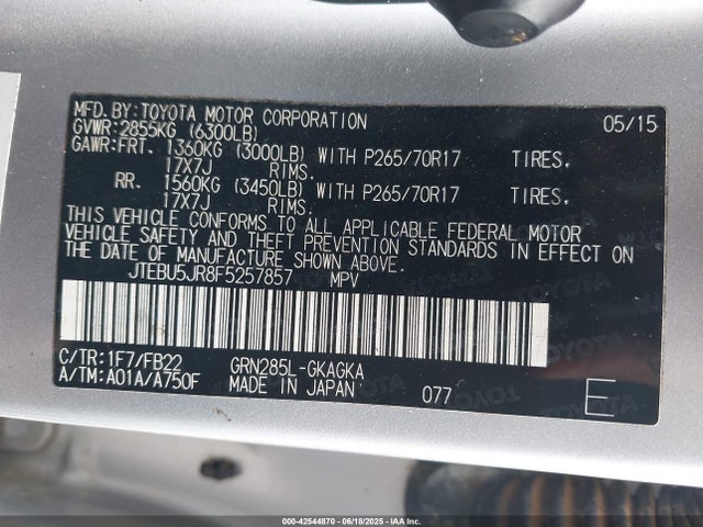 JTEBU5JR8F5257857 Toyota 1gr-fe