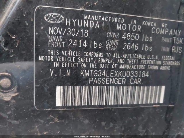 42544929 :رقم المزاد ، KMTG34LEXKU033184 vin ، 2019 Genesis G70 3.3t Advanced مزاد بيع