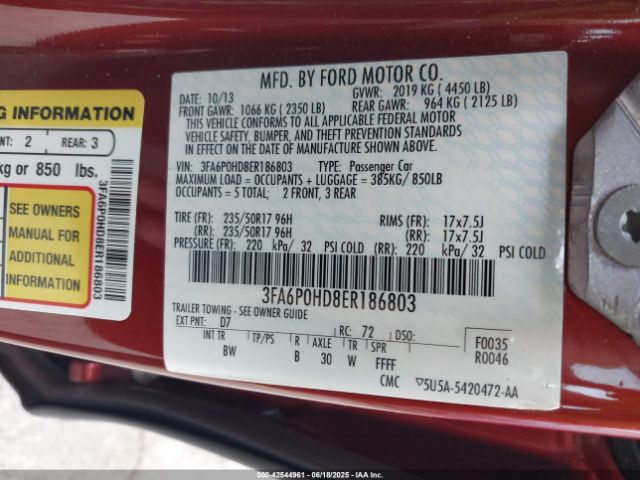 3FA6P0HD8ER186803 Ford FUSION SE