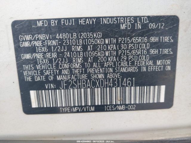 2013 SUBARU FORESTER JF2SHBACXDH431461 Photo 8