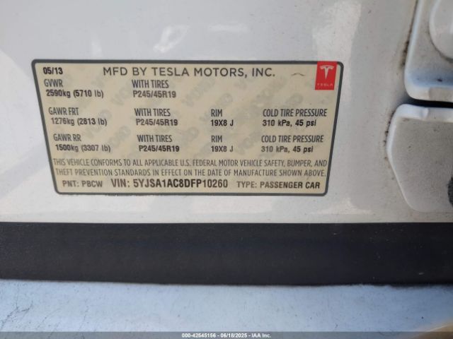 2013 TESLA MODEL S 5YJSA1AC8DFP10260 Photo 8
