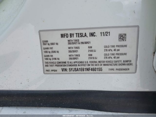 2022 TESLA MODEL S 5YJSA1E61NF460155 Photo 8
