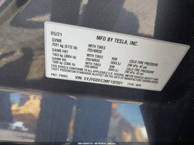 2021 TESLA MODEL Y 5YJYGDEE3MF192001 Photo 8