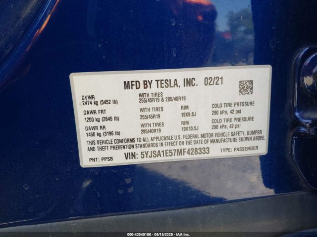 5YJSA1E57MF428333 Tesla 2021