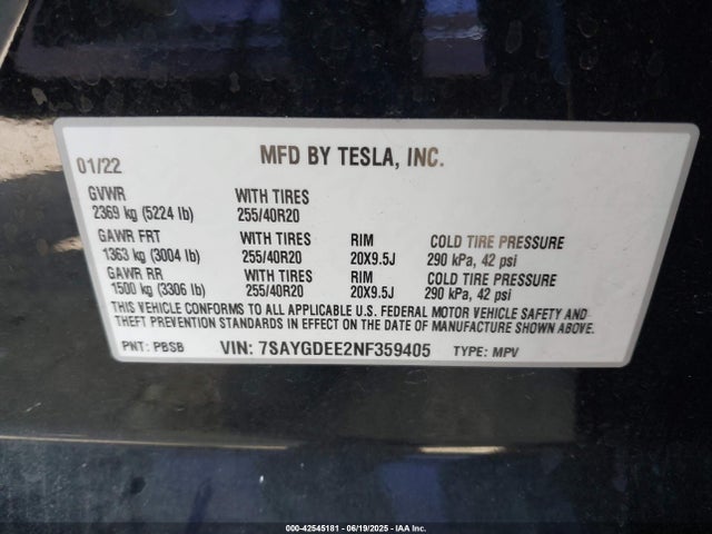 2022 TESLA MODEL Y 7SAYGDEE2NF359405 Photo 8
