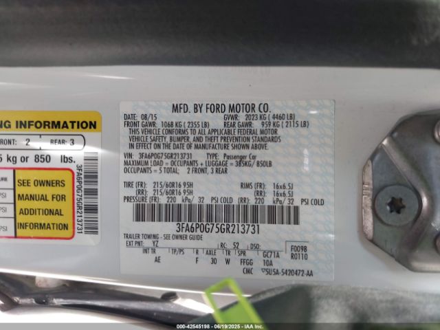 3FA6P0G75GR213731 Ford 2016