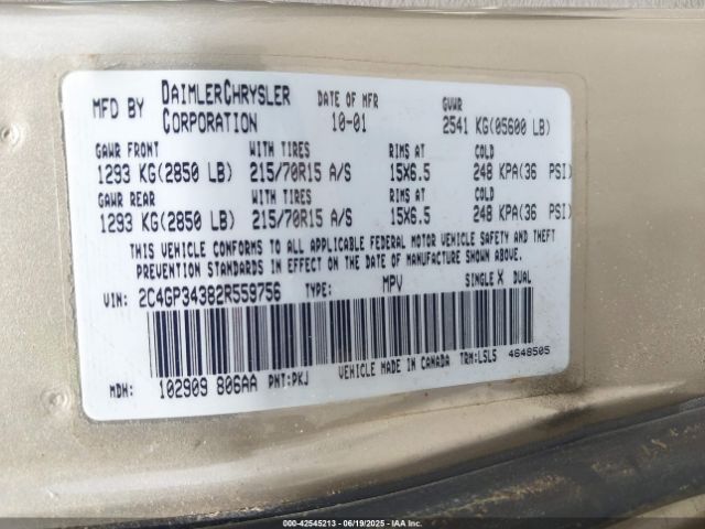 2002 CHRYSLER TOWN & COUNTRY 2C4GP34382R559756 Photo 8