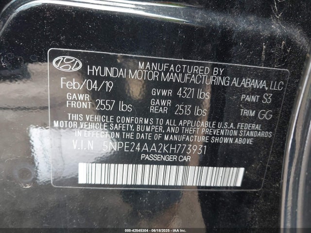 Hyundai t-gdi gamma 2019 5NPE24AA2KH773931 Image 9