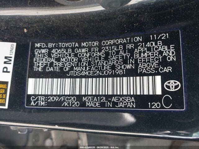 Toyota m20a-fks 2022 JTDS4MCE2NJ091981 Image 9
