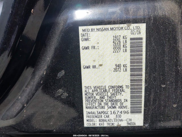 1N4AL3AP0GC167496 Nissan Altima