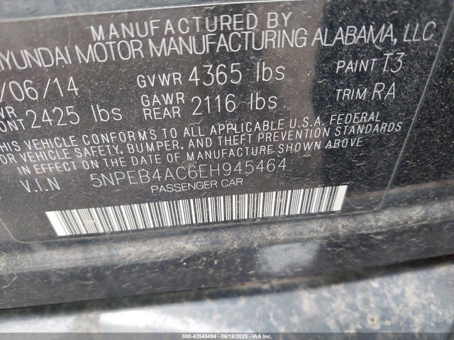 Продажа на аукционе авто 2014 Hyundai Sonata Gls, vin: 5NPEB4AC6EH945464, номер лота: 42545494
