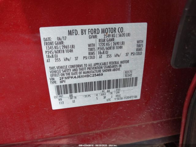 2017 FORD EDGE 2FMPK4J8XHBC25469 Photo 8