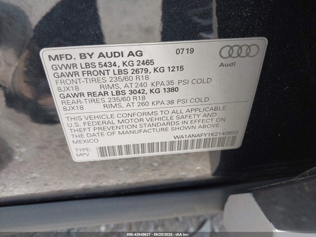 WA1ANAFY1K2140603 Audi 2019
