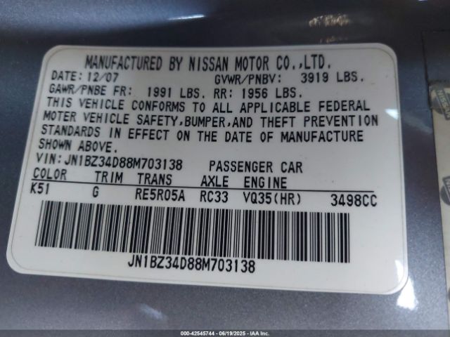 2008 NISSAN 350Z JN1BZ34D88M703138 Photo 8
