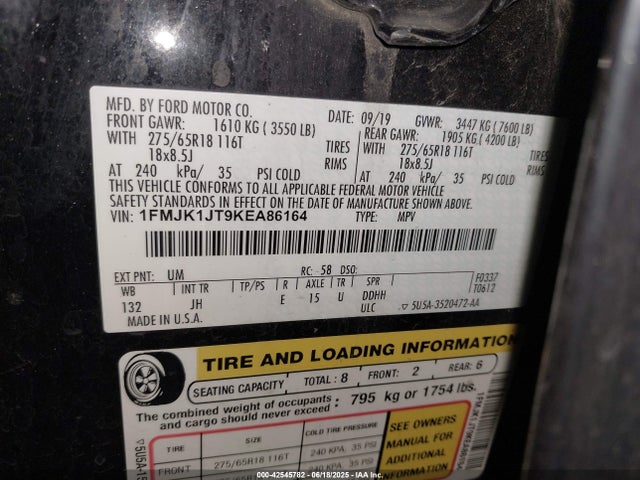 1FMJK1JT9KEA86164 Ford 3.5l gtdi