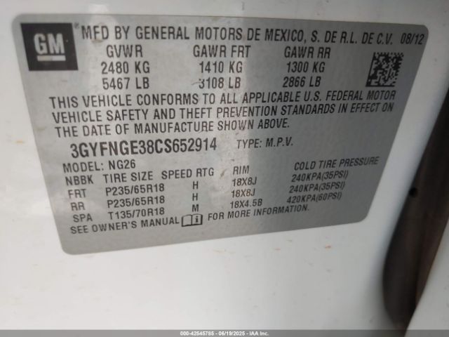 2012 CADILLAC SRX 3GYFNGE38CS652914 Photo 8