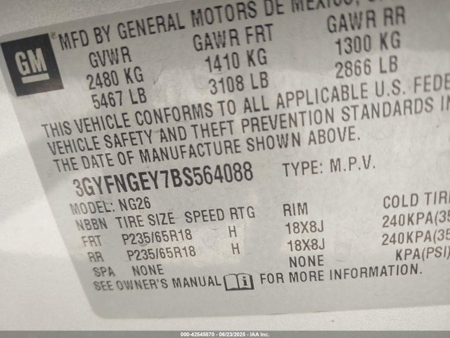 2011 CADILLAC SRX 3GYFNGEY7BS564088 Photo 8