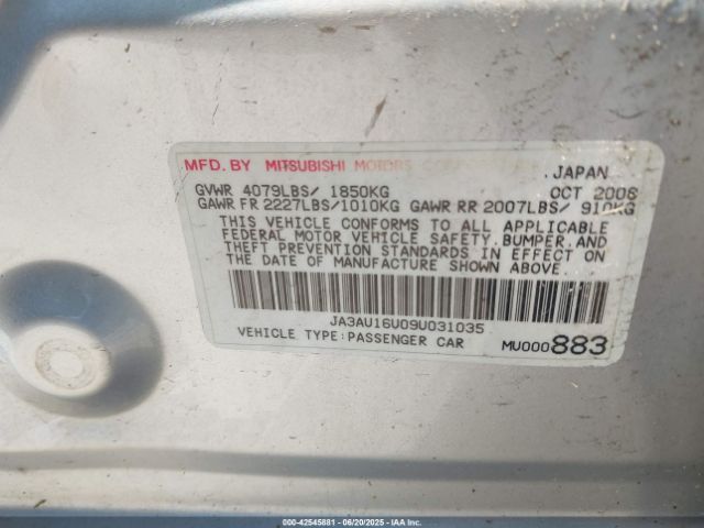 2009 MITSUBISHI LANCER JA3AU16U09U031035 Photo 8
