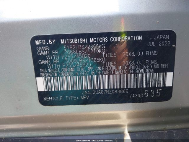 2022 MITSUBISHI OUTLANDER JA4J3UA87NZ083866 Photo 8