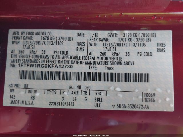 2019 FORD F-150 1FTFW1RG9KFA12730 Photo 8