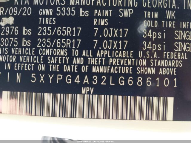 2020 KIA SORENTO 5XYPG4A32LG686101 Photo 8
