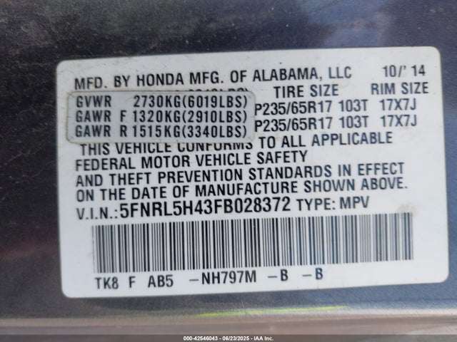 5FNRL5H43FB028372 Honda j35z8