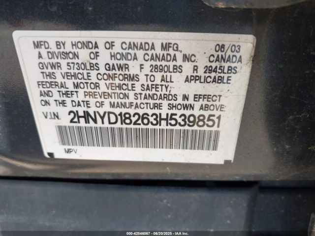 2003 ACURA MDX 2HNYD18263H539851 Photo 8