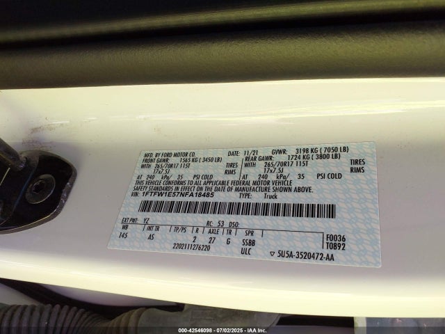 Ford 5.0l-4v 2022 1FTFW1E57NFA18485 Image 8