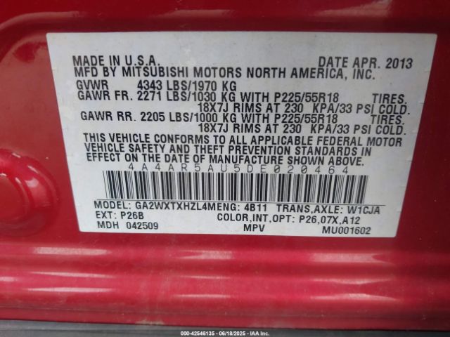 2013 MITSUBISHI OUTLANDER SPORT 4A4AR5AU5DE020464 Photo 8