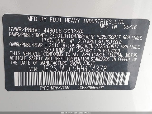 Subaru naturally aspirated u5 2017 JF2SJAJC9HH414378 Image 9