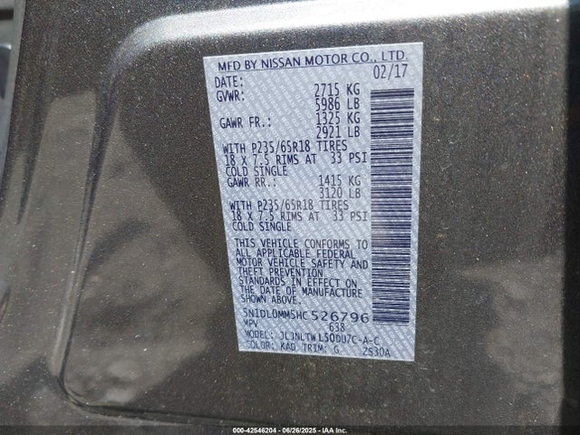 5N1DL0MM5HC526796 Infiniti 2017