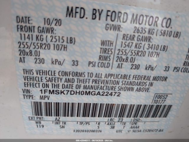 2021 FORD EXPLORER 1FMSK7DH0MGA22472 Photo 8