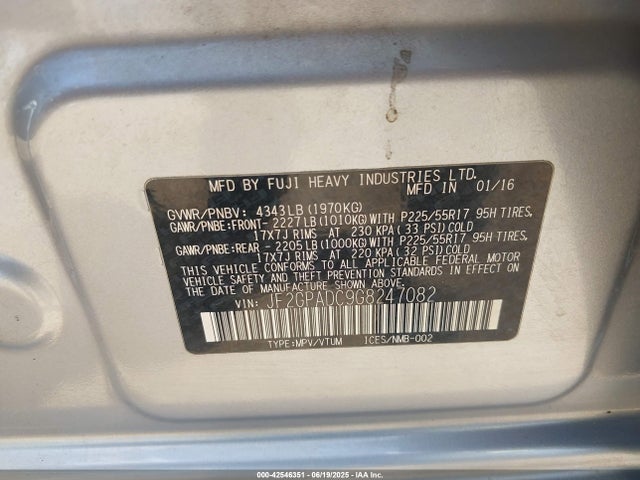 JF2GPADC9G8247082 Subaru naturally aspirated