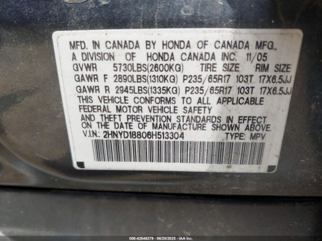 2006 ACURA MDX 2HNYD18806H513304 Photo 8