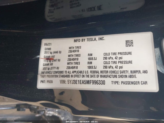 2021 TESLA MODEL 3 5YJ3E1EA5MF996330 Photo 8
