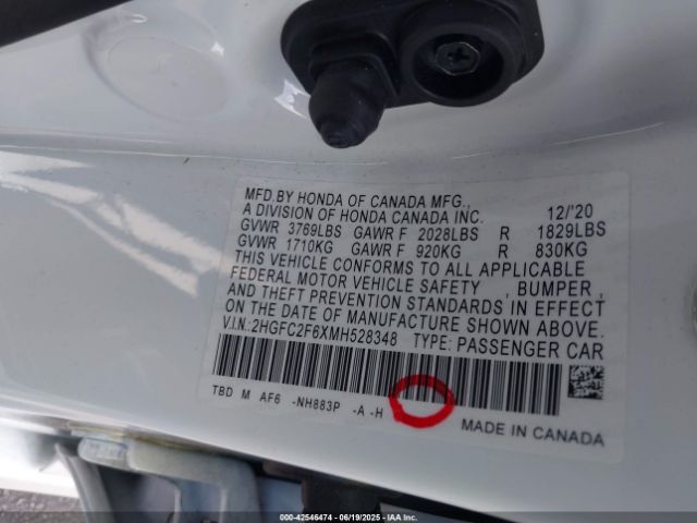 2021 HONDA CIVIC 2HGFC2F6XMH528348 Photo 8