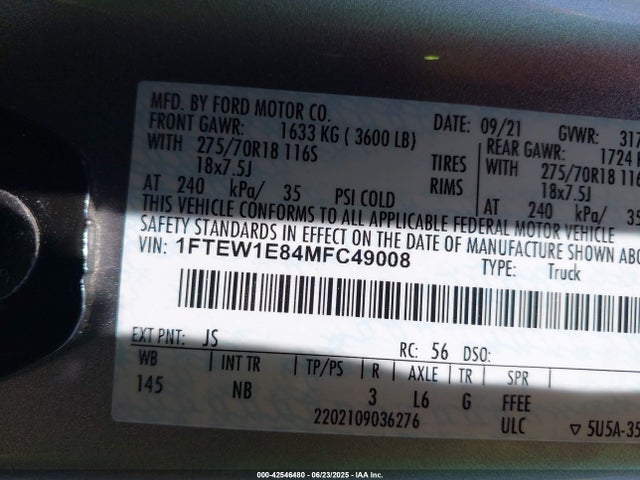 Ford gtdi 2021 1FTEW1E84MFC49008 Image 9