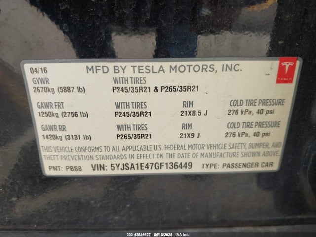 2016 TESLA MODEL S 5YJSA1E47GF136449 Photo 8