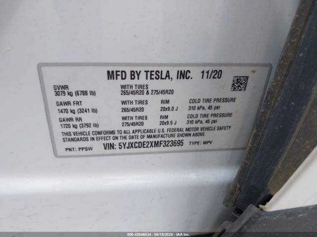 2021 TESLA MODEL X 5YJXCDE2XMF323695 Photo 8
