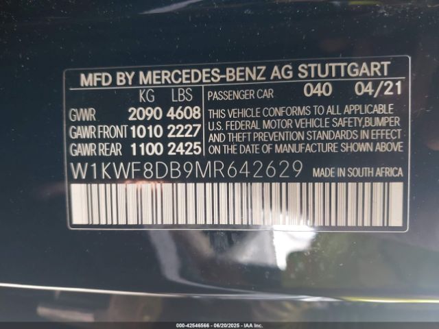 2021 MERCEDES-BENZ C 300 W1KWF8DB9MR642629 Photo 8
