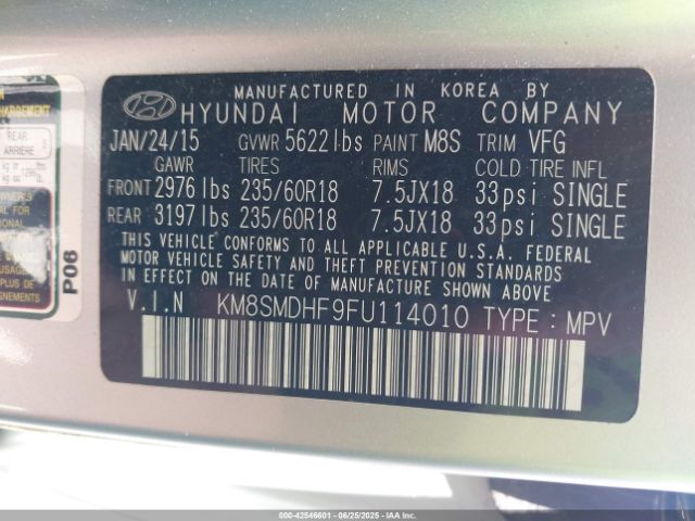 KM8SMDHF9FU114010 Hyundai dohc gdi lambda ii