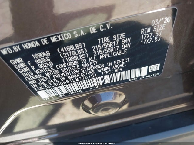 3CZRU6H51LM720191 Honda r18z9
