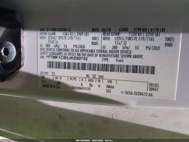 2018 FORD F-150 1FTMF1CB9JKE60752 Photo 8