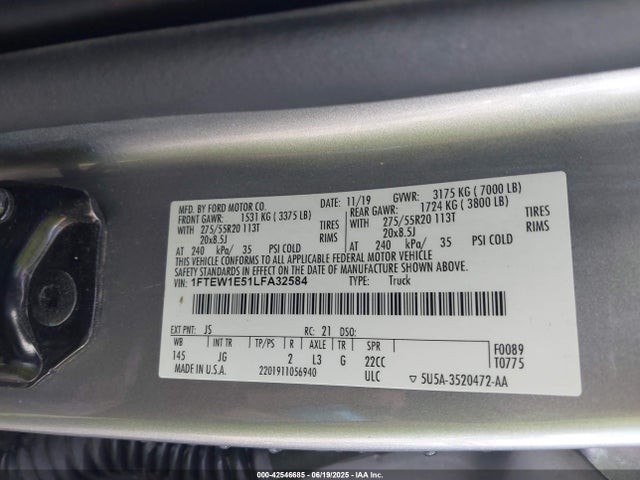 Ford 5.0l 4v 2020 1FTEW1E51LFA32584 Image 9