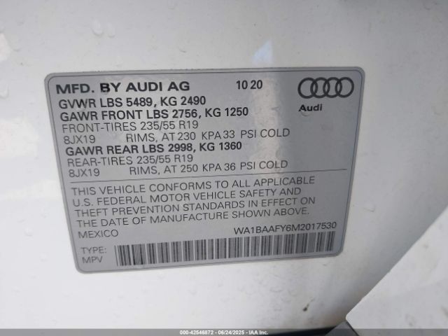 2021 AUDI Q5 WA1BAAFY6M2017530 Photo 8