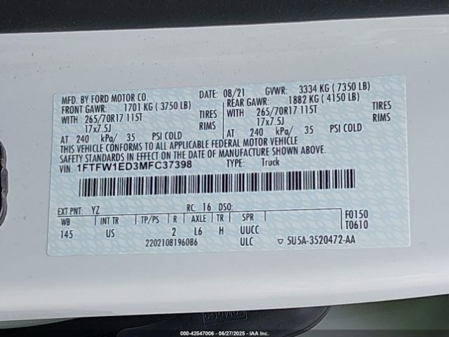 2021 FORD F-150 1FTFW1ED3MFC37398 Photo 8