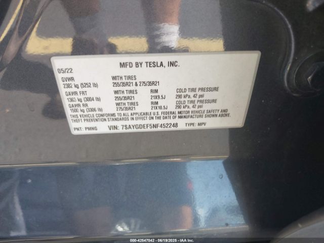 2022 TESLA MODEL Y 7SAYGDEF5NF452248 Photo 8