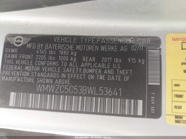2011 MINI COOPER S COUNTRYMAN WMWZC5C53BWL53641 Photo 8