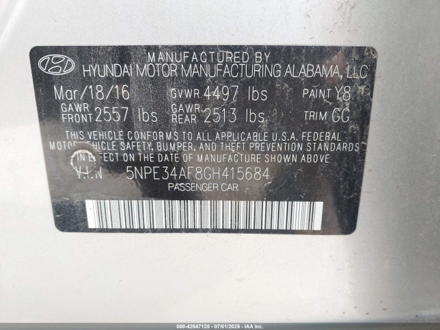 5NPE34AF8GH415684 Hyundai dohc gdi theta-ii