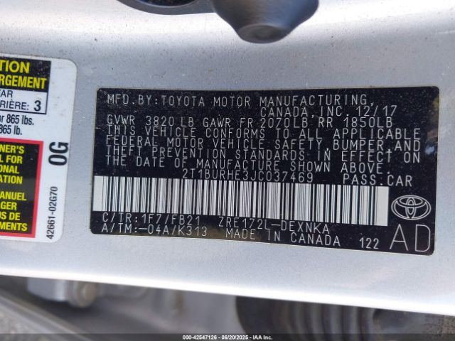 2018 TOYOTA COROLLA 2T1BURHE3JC037469 Photo 8